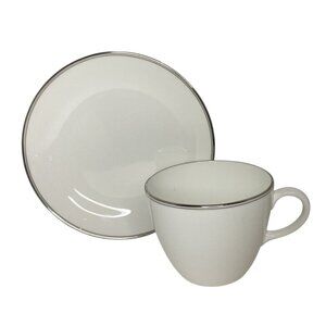 Flat Cup & Saucer Set Doric (Platinum Trim) by Wedgwood BONE CHINA MADE ENGLAND